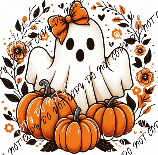Retro Fall Ghost and Pumpkins DTF Transfer - We Print U Press DTF Transfers