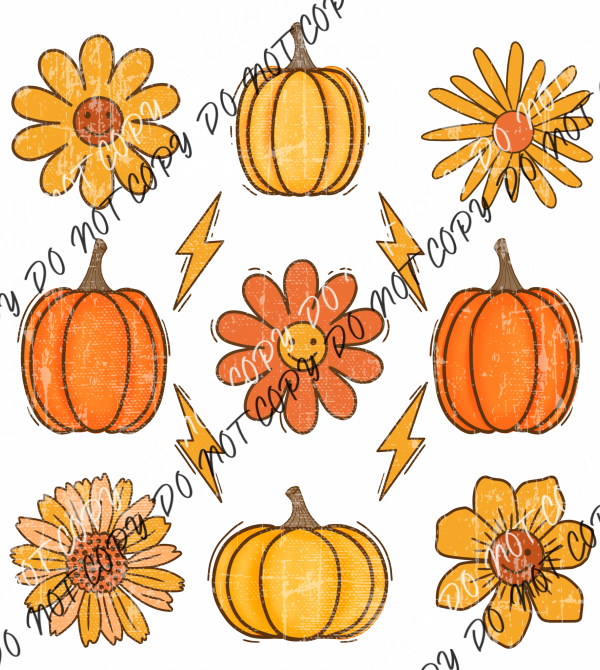 Retro Fall Pumpkin Flowers Dtf Transfer