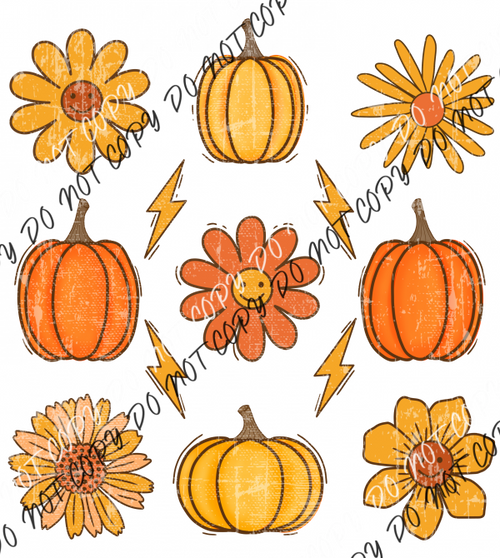 Retro Fall Pumpkin Flowers Dtf Transfer