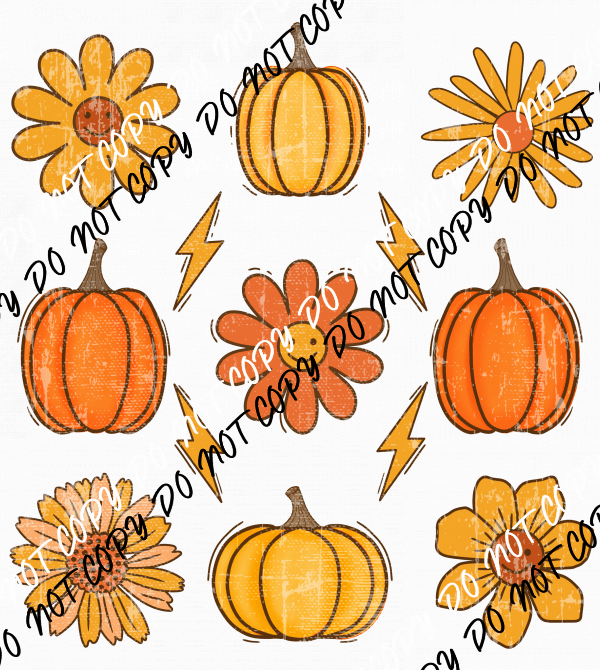 Retro Fall Pumpkin Flowers DTF Transfer - We Print U Press DTF Transfers