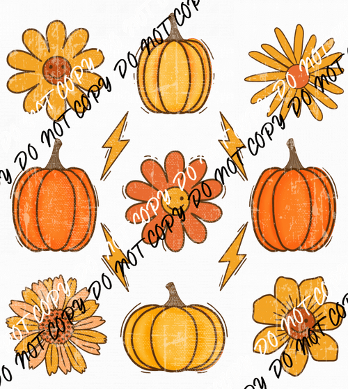 Retro Fall Pumpkin Flowers DTF Transfer - We Print U Press DTF Transfers