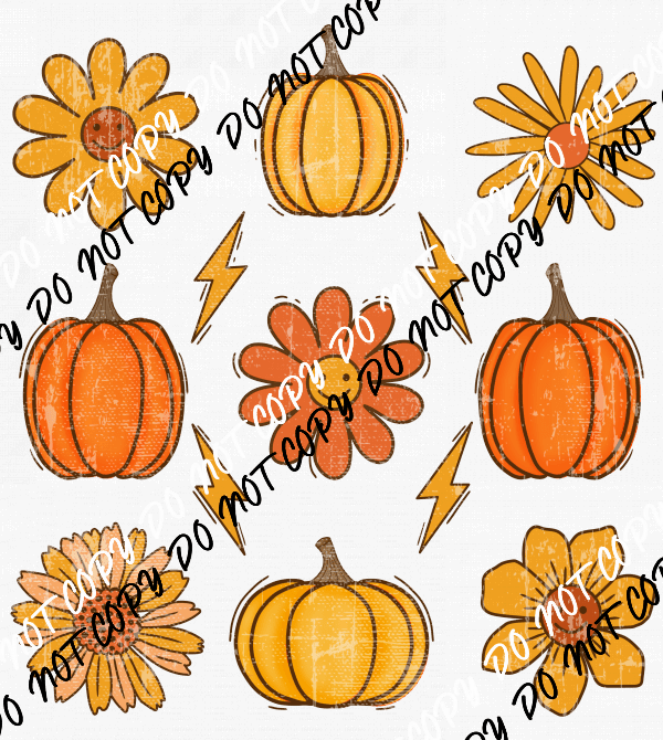 Retro Fall Pumpkin Flowers DTF Transfer - We Print U Press DTF Transfers