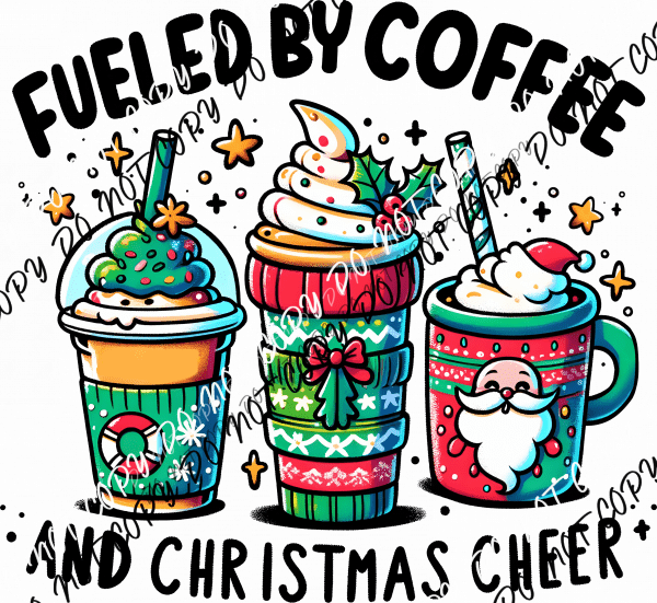 Retro Fueled by Coffee & Christmas Cheer Cups DTF Transfer - We Print U Press DTF Transfers