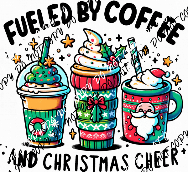 Retro Fueled by Coffee & Christmas Cheer Cups DTF Transfer - We Print U Press DTF Transfers