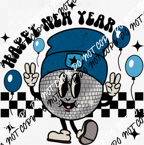 Retro Happy New Year DTF Transfer - We Print U Press DTF Transfers