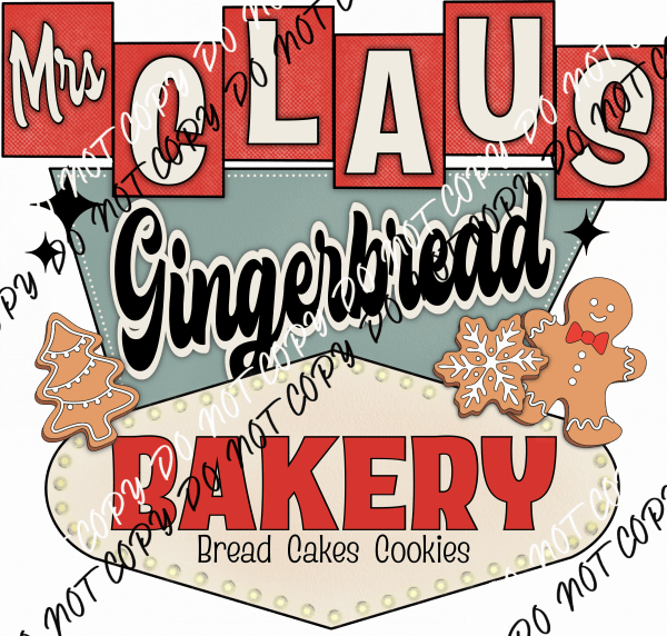 Retro Mrs. Claus Gingerbread Bakery DTF Transfer - We Print U Press DTF Transfers