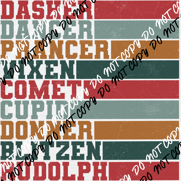 Retro Reindeer Names DTF Transfer - We Print U Press DTF Transfers