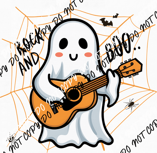 Rock and Boo Ghost with Guitar DTF Transfer - We Print U Press DTF Transfers