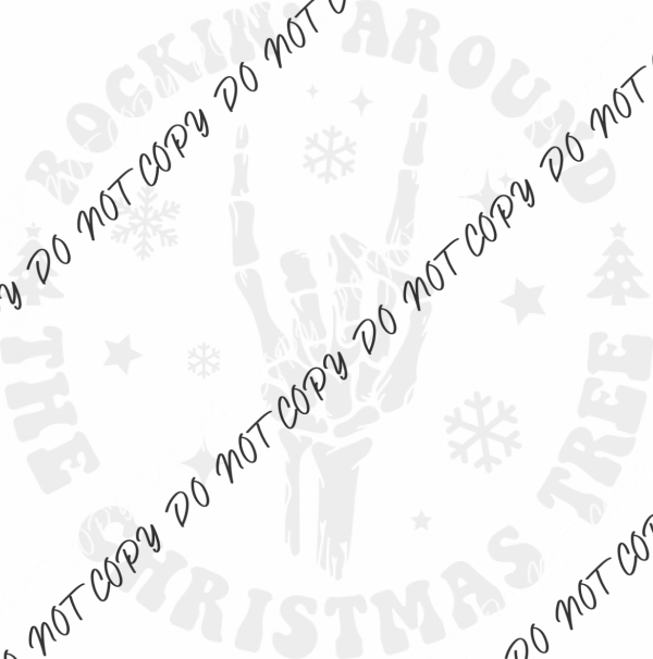 Rockin Around The Christmas Tree Skeleton Hand Dtf Transfer Tag 1.5X1.5 / White Text