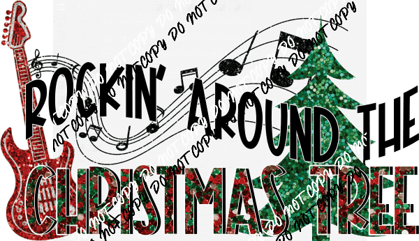 Rockin Around with Guitar faux sequin DTF Transfer - We Print U Press DTF Transfers