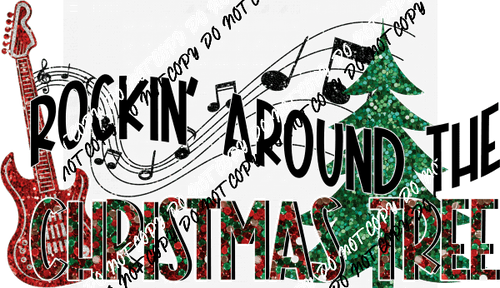 Rockin Around with Guitar faux sequin DTF Transfer - We Print U Press DTF Transfers