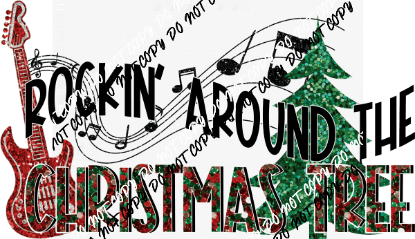 Rockin Around with Guitar faux sequin DTF Transfer - We Print U Press DTF Transfers