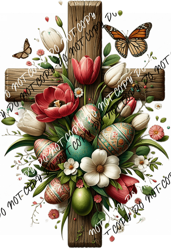 Rustic Easter Cross and Tulips DTF Transfer - We Print U Press DTF Transfers