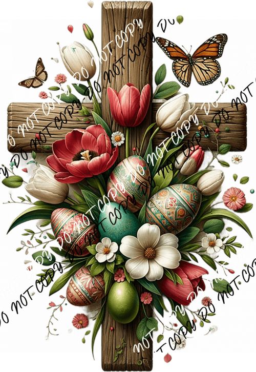 Rustic Easter Cross and Tulips DTF Transfer - We Print U Press DTF Transfers