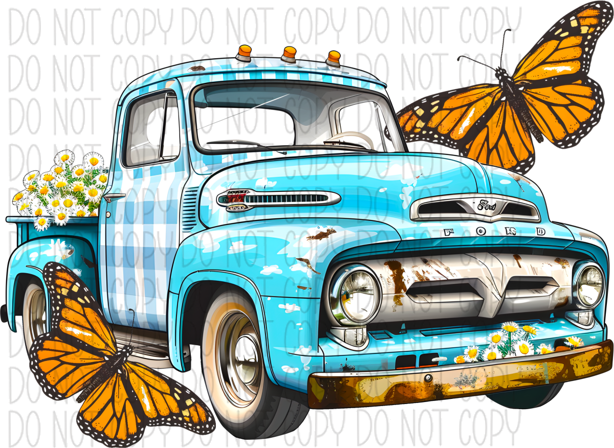 Rustic Truck With Butterflies Dtf Transfer Rtp Transfers