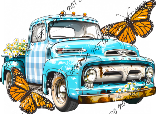 Rustic Truck With Butterflies Dtf Transfer Rtp Transfers