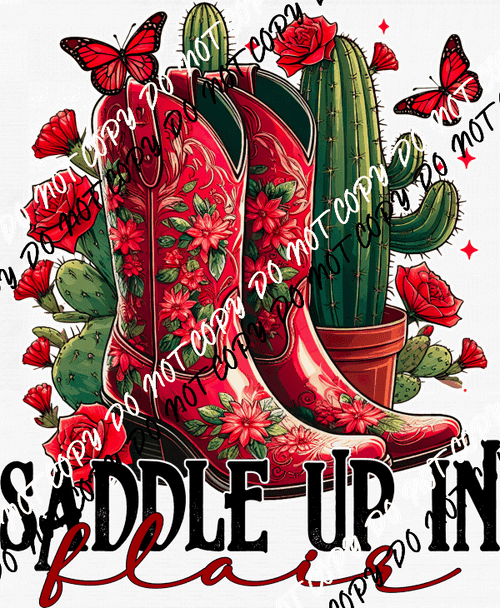 Saddle Up in Flair Red Floral Boots DTF Transfer - We Print U Press DTF Transfers