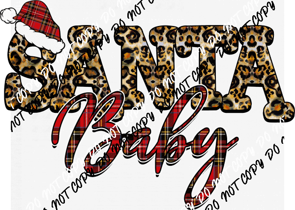 Santa Baby Leopard and Plaid Text DTF Transfer - We Print U Press DTF Transfers