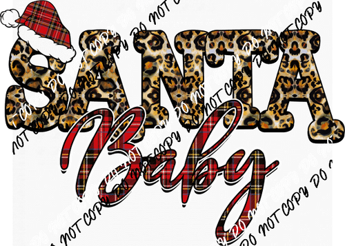 Santa Baby Leopard and Plaid Text DTF Transfer - We Print U Press DTF Transfers