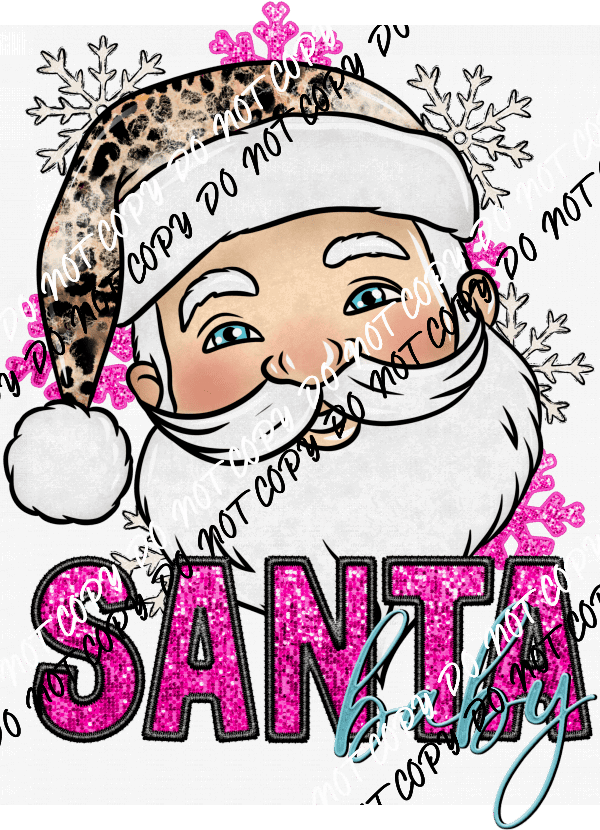 Santa Baby Pink faux sequin and embroidery DTF Transfer - We Print U Press DTF Transfers