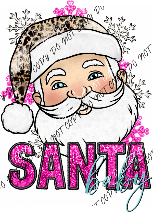 Santa Baby Pink Faux Sequin And Embroidery Dtf Transfer Rtp Transfers