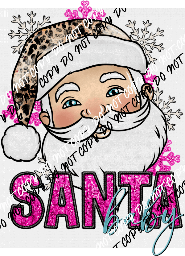 Santa Baby Pink faux sequin and embroidery DTF Transfer - We Print U Press DTF Transfers