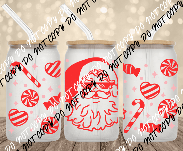 Santa Claus Candy UV Transfer for 16 oz Glass Can - We Print U Press DTF Transfers