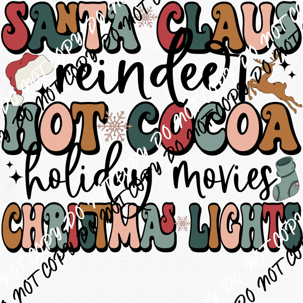 Santa Claus Hot Cocoa Christmas Lights DTF Transfer - We Print U Press DTF Transfers