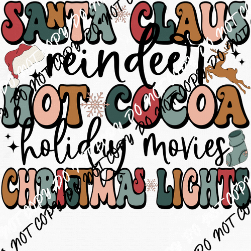 Santa Claus Hot Cocoa Christmas Lights DTF Transfer - We Print U Press DTF Transfers