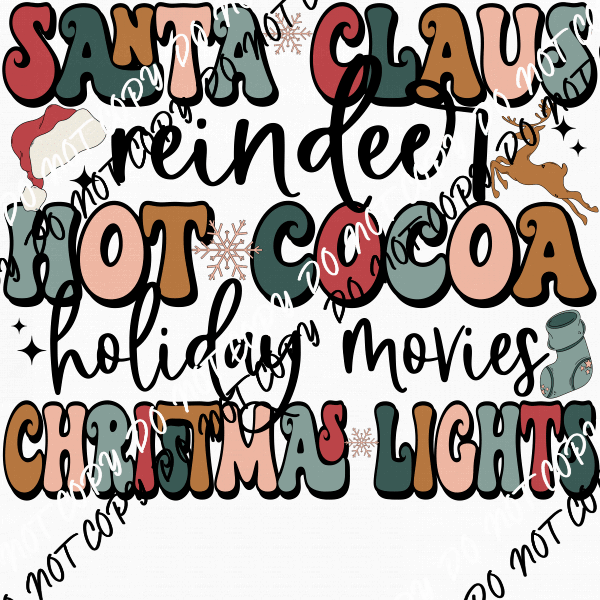 Santa Claus Hot Cocoa Christmas Lights DTF Transfer - We Print U Press DTF Transfers