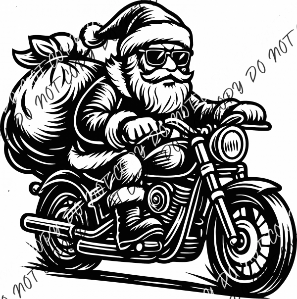 Santa on a Motorcycle Black DTF Transfer RTP DTF Transfers