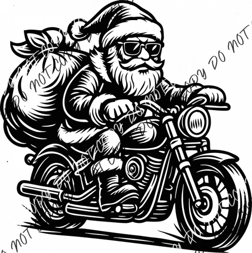 Santa on a Motorcycle Black DTF Transfer RTP DTF Transfers