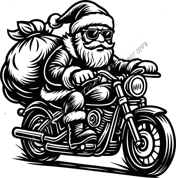 Santa on a Motorcycle Black DTF Transfer RTP DTF Transfers