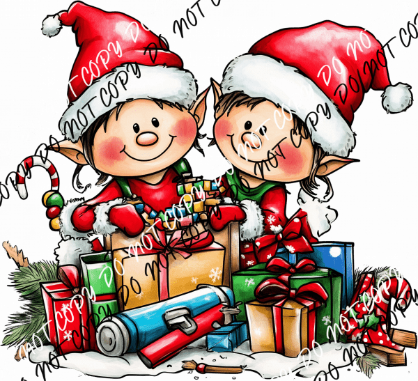 Santa’s Elves with Presents DTF Transfer - We Print U Press DTF Transfers