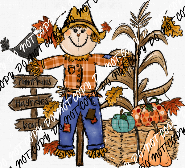 Scarecrow with Pumpkins DTF Transfer - We Print U Press DTF Transfers