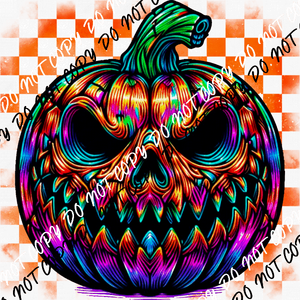 Scary Bright Pumpkin with Checkerboard DTF Transfer - We Print U Press DTF Transfers