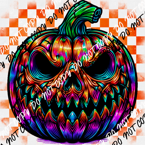 Scary Bright Pumpkin with Checkerboard DTF Transfer - We Print U Press DTF Transfers