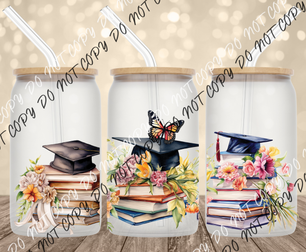 Scholarly Blooms Graduation Glass Can Cup Wrap UV Transfer UV Transfer