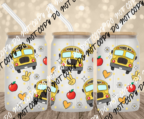 School bus UV Transfer for 16 oz Glass Can - We Print U Press DTF Transfers