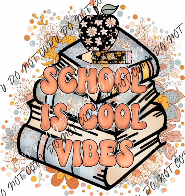 School Is Cool Pastel Book Stack Dtf Transfer