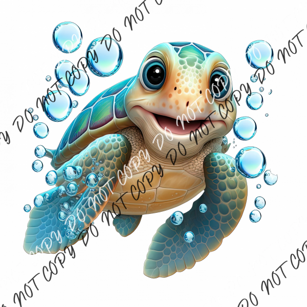 Sea Turtle Bubbles Watercolor Dtf Transfer