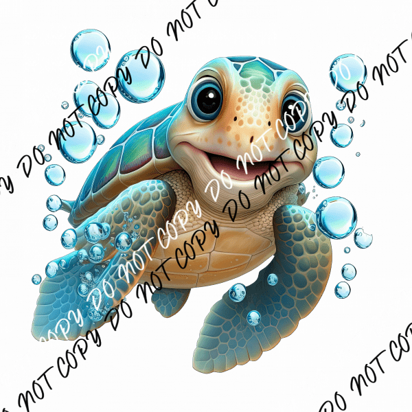 Sea Turtle Bubbles Watercolor DTF Transfer - We Print U Press DTF Transfers