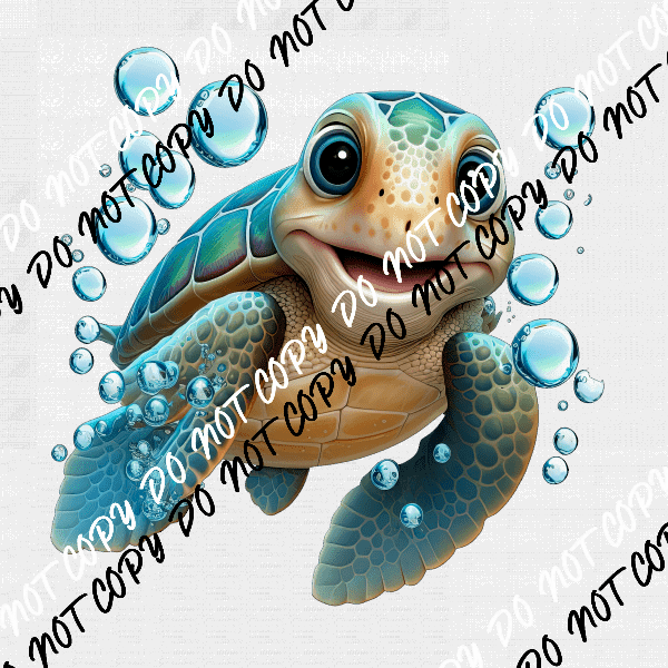 Sea Turtle Bubbles Watercolor DTF Transfer - We Print U Press DTF Transfers