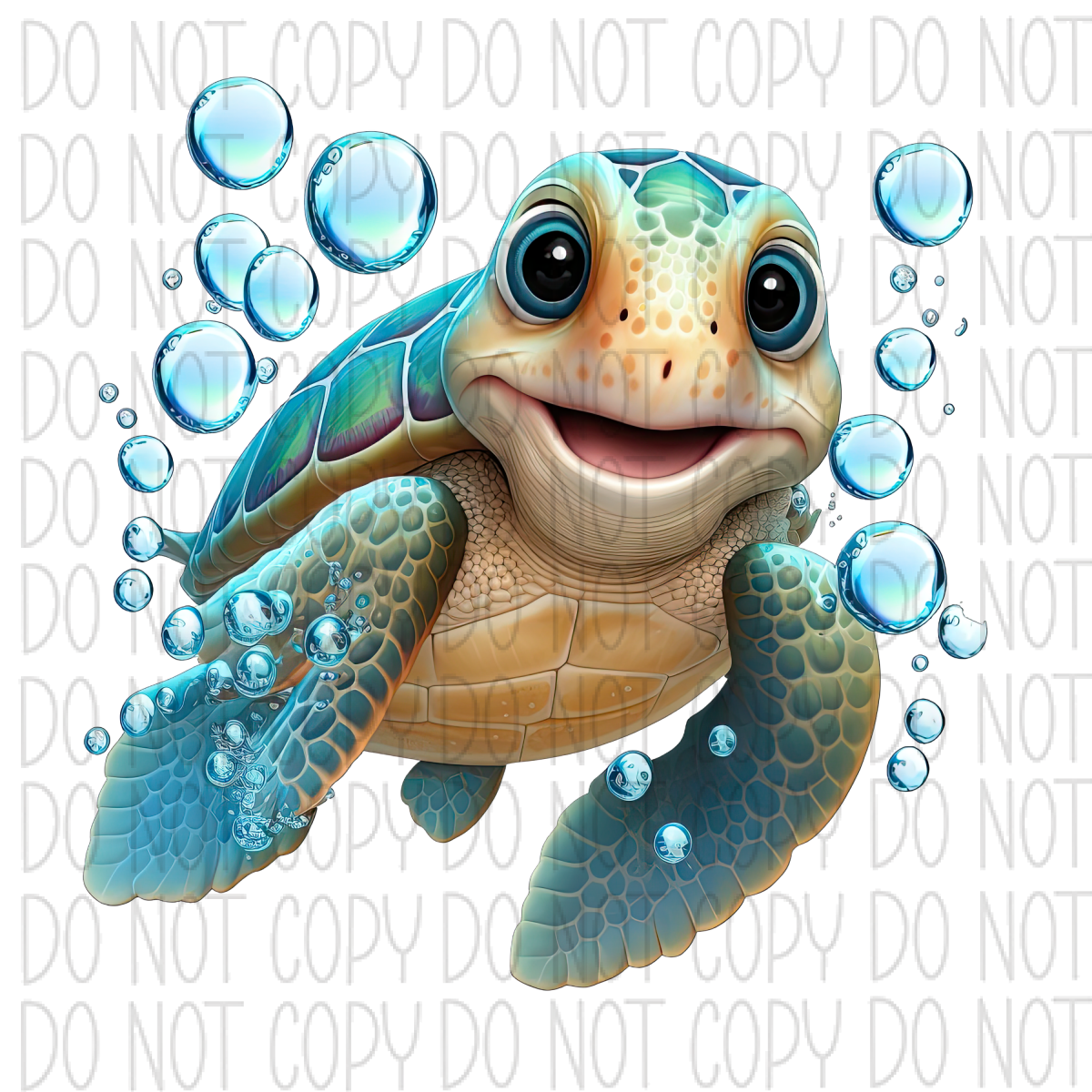 Sea Turtle Bubbles Watercolor Dtf Transfer
