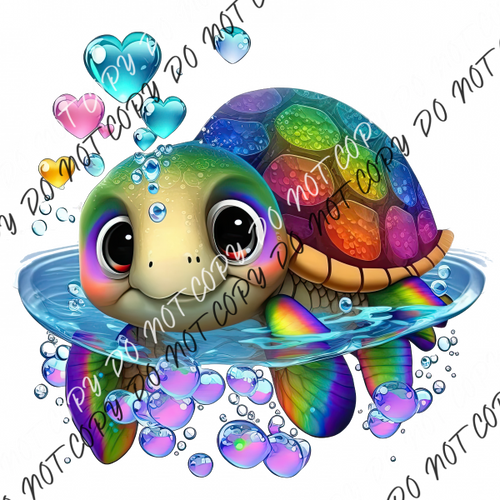 Sea Turtle With Heart Bubbles Colorful Dtf Transfer