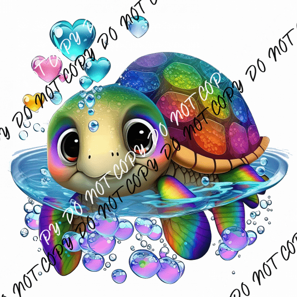 Sea Turtle with Heart Bubbles Colorful DTF Transfer - We Print U Press DTF Transfers