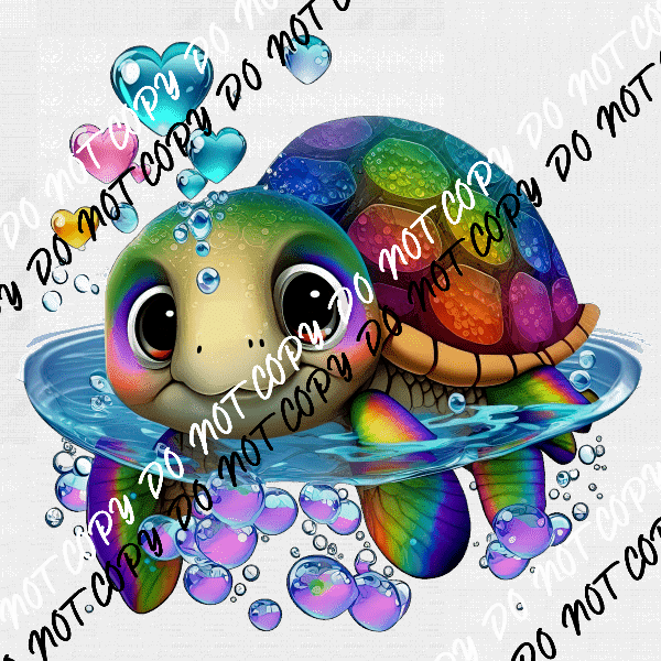 Sea Turtle with Heart Bubbles Colorful DTF Transfer - We Print U Press DTF Transfers