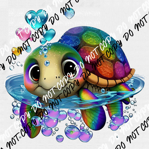 Sea Turtle with Heart Bubbles Colorful DTF Transfer - We Print U Press DTF Transfers