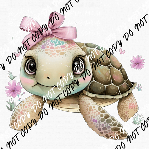 Sea Turtle with Pink Bow WatercolorDTF Transfer - We Print U Press DTF Transfers