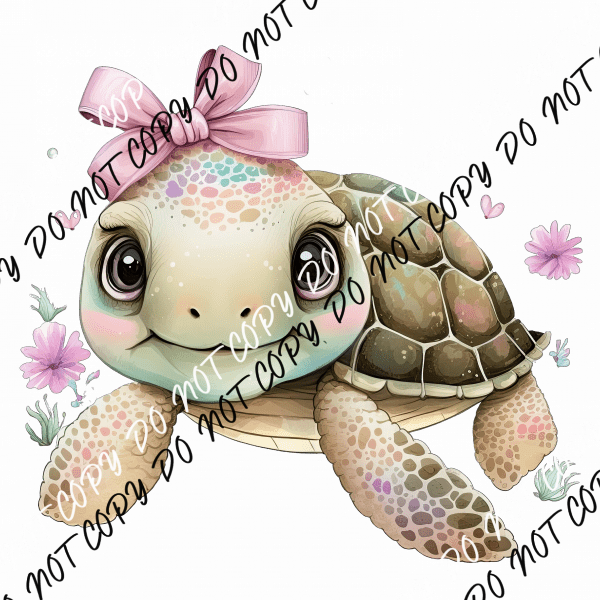 Sea Turtle with Pink Bow WatercolorDTF Transfer - We Print U Press DTF Transfers